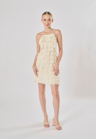Kaash White Layered Halter Mini Dress