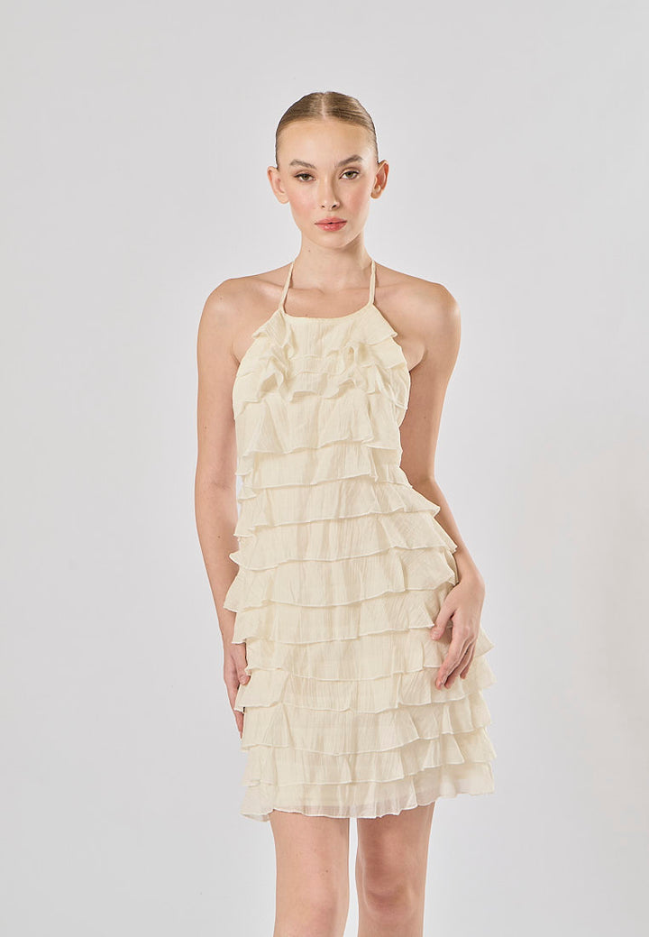 Kaash White Layered Halter Mini Dress