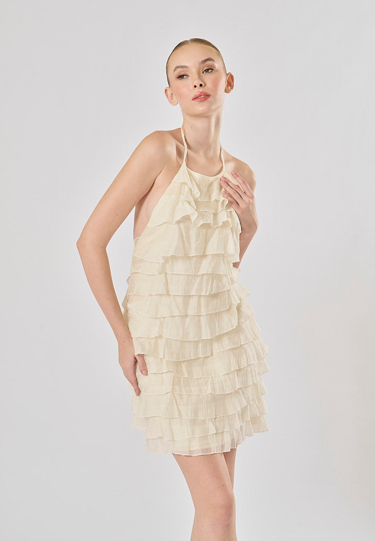 Kaash White Layered Halter Mini Dress