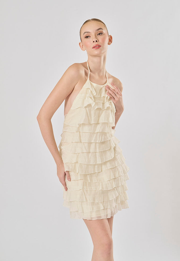 Kaash White Layered Halter Mini Dress
