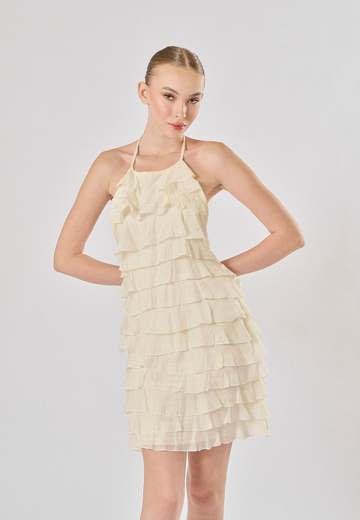 Kaash White Layered Halter Mini Dress