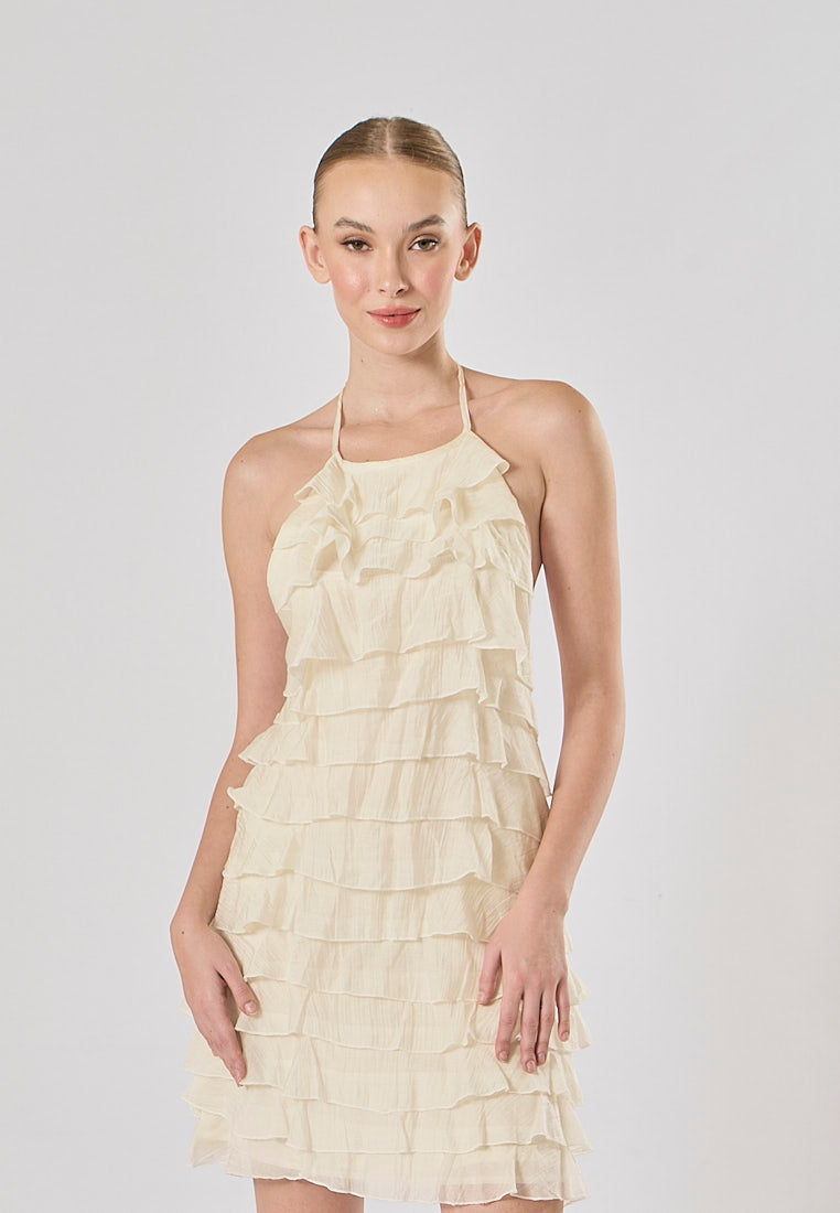 Kaash White Layered Halter Mini Dress
