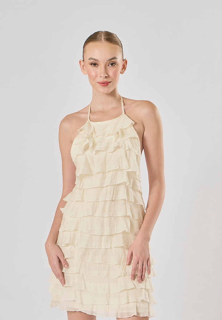 Kaash White Layered Halter Mini Dress