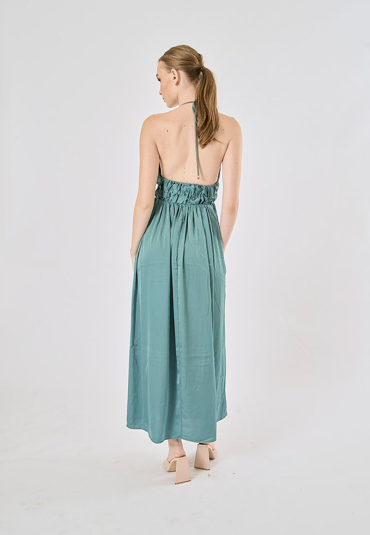 Vivid Teal Versatile Braided Strap Back Hollow Out Midi Dress