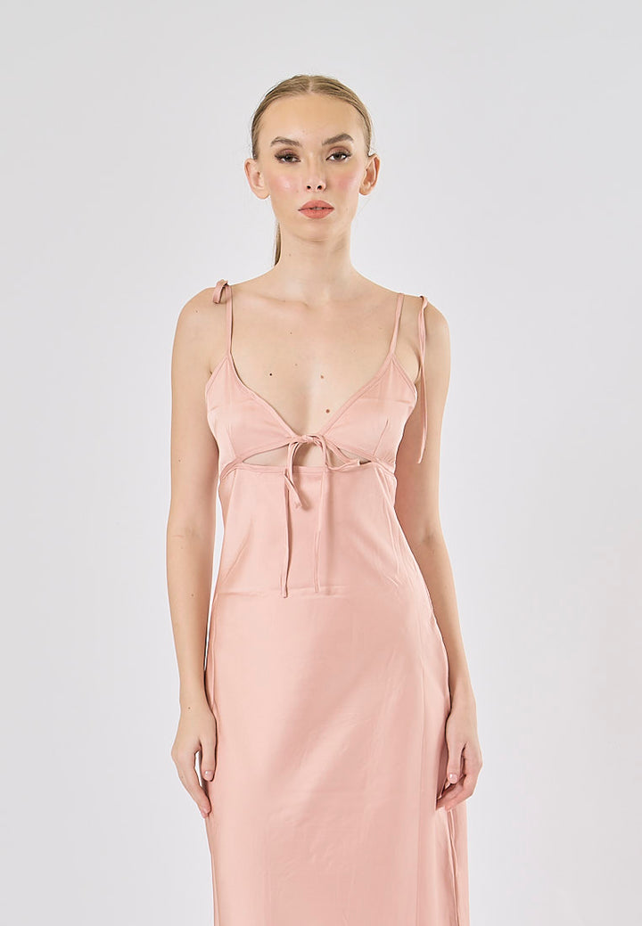 Athena Pink Deep V-neck Back Hollow out Midi Dress