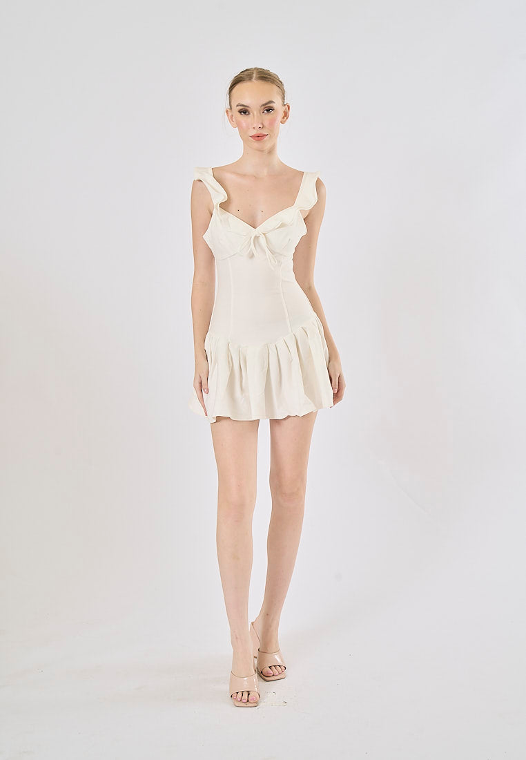 Blessy White Front Lace Up Pleated Mini Dress