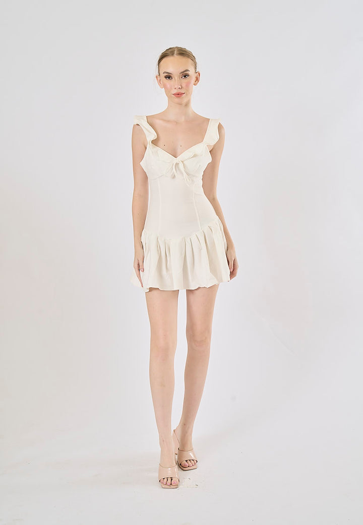Blessy White Front Lace Up Pleated Mini Dress
