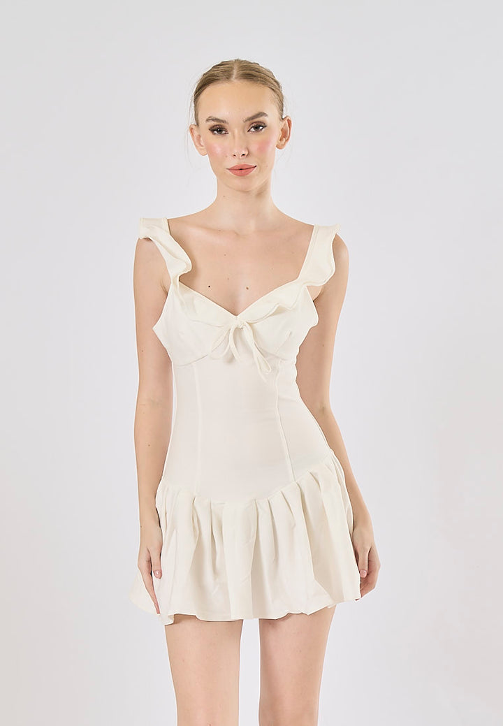 Blessy White Front Lace Up Pleated Mini Dress