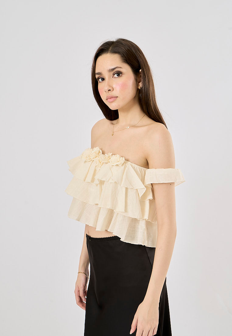 Corey White Floral Applique Layered Drop Shoulder Crop Tank Top