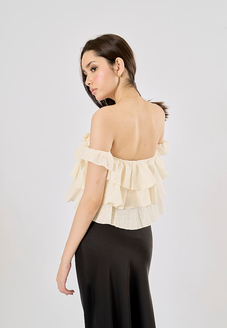 Corey White Floral Applique Layered Drop Shoulder Crop Tank Top