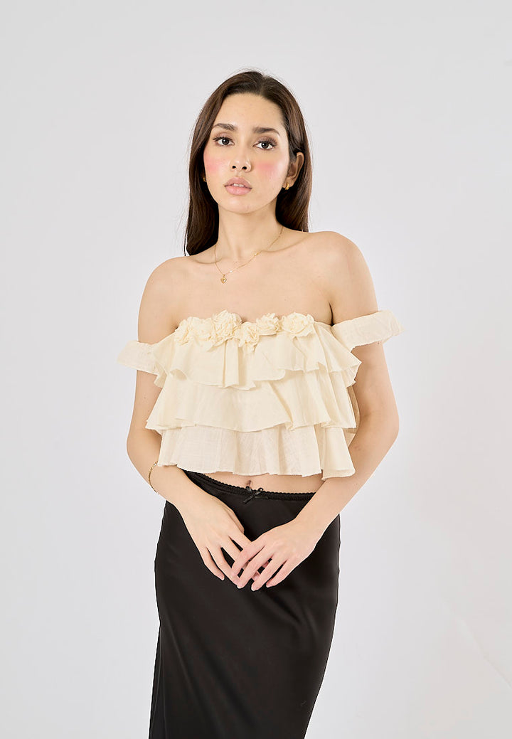 Corey White Floral Applique Layered Drop Shoulder Crop Tank Top