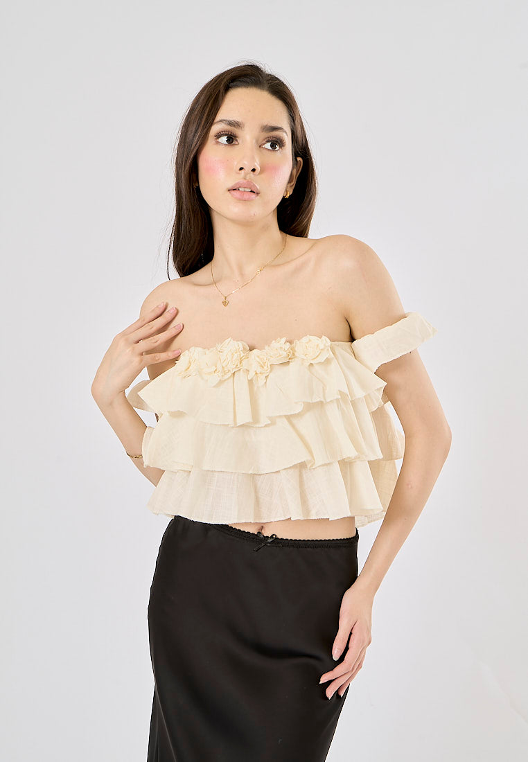 Corey White Floral Applique Layered Drop Shoulder Crop Tank Top