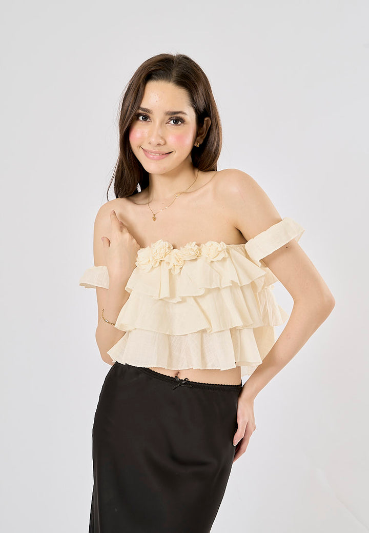 Corey White Floral Applique Layered Drop Shoulder Crop Tank Top