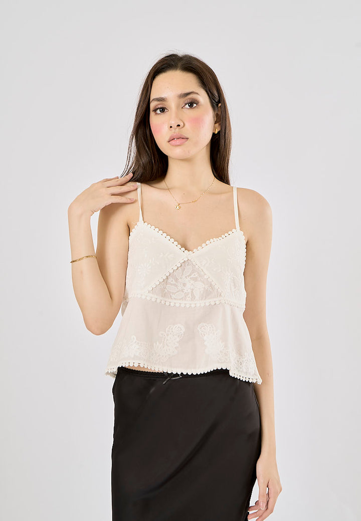 Hershelle White V-neck Floral Embroidery Tank Top