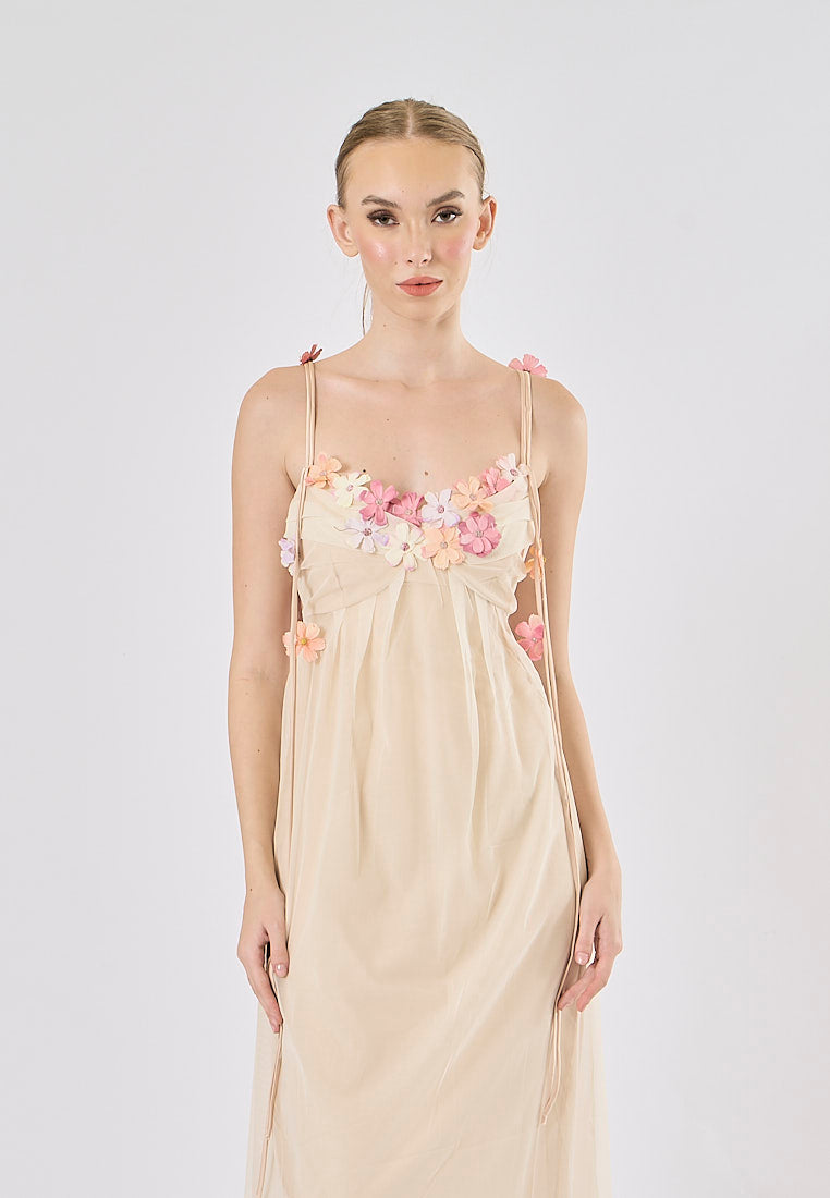 【pedi】SAYO NAGASE SPRING DRESS Somerset Nude Pink Floral-Appliqué Strap Midi Dress – Love, Ara