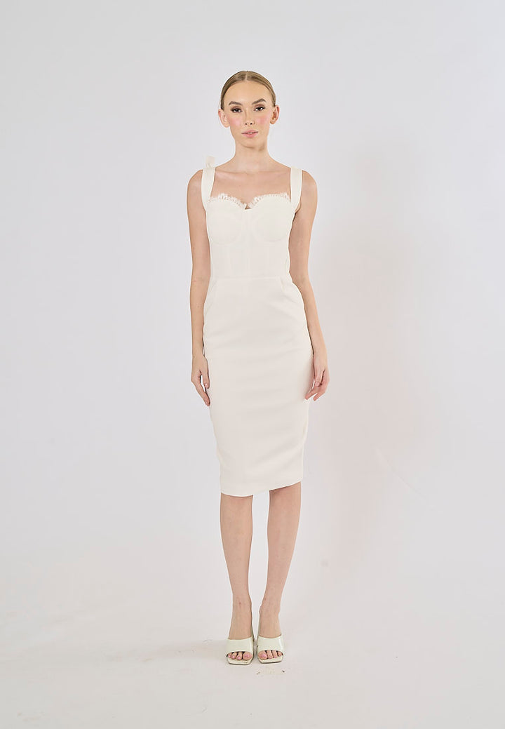 Vieira White Bustier Corset Self Tie Midi Dress