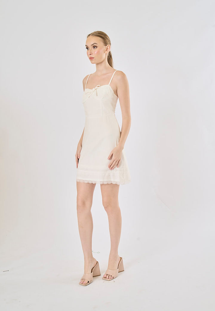 Malouri White Front Lace Up Mini Dress
