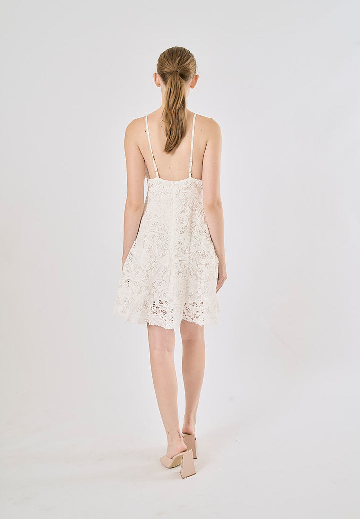 Cyrish White V- Neck  Floral Embroidery Mini Dress