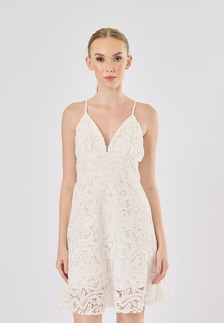 Cyrish White V- Neck  Floral Embroidery Mini Dress