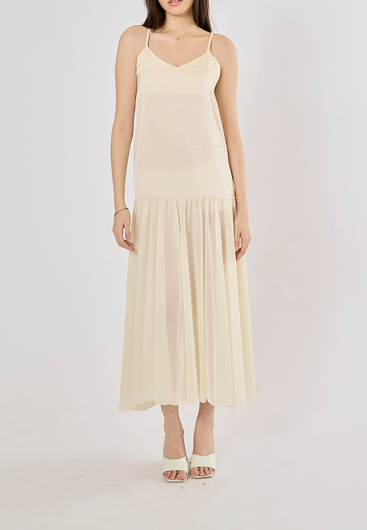 Cecilia Beige Patchwork Design Midi Dress