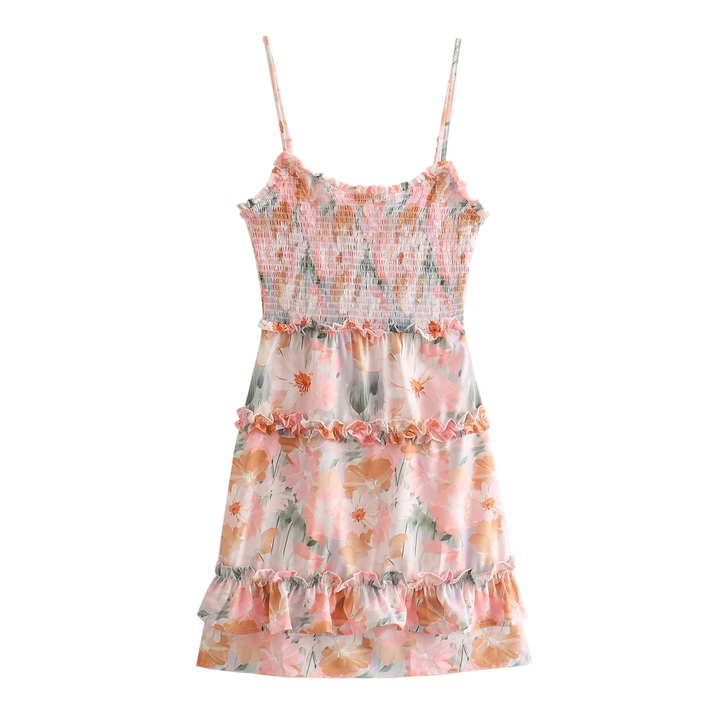 Malibu Pink Floral Print Smocked Mini Dress