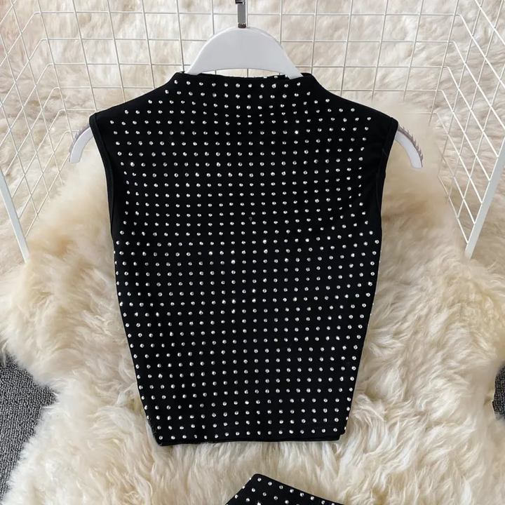 Everlee Black Round Neck Beaded Top and Maxi Skirt Set