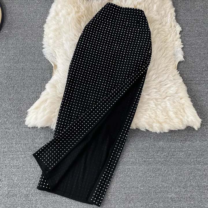 Everlee Black Round Neck Beaded Top and Maxi Skirt Set
