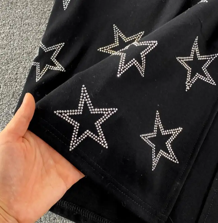 Everlee Black Round Neck Star Detail Top and Maxi Skirt Set