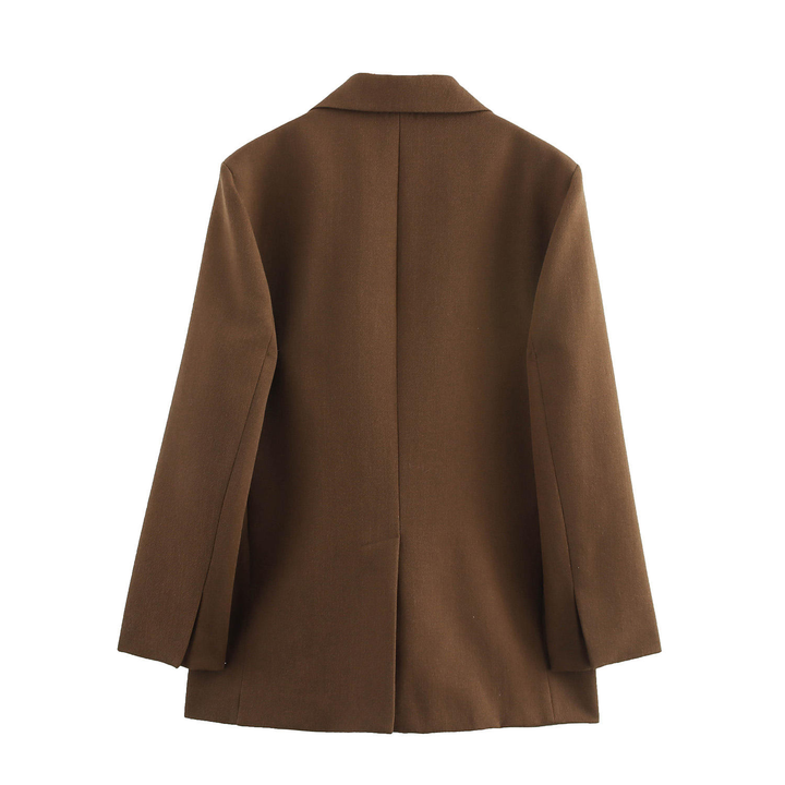 Nova Carob Brown Notched Collar Single Button Oversize Blazer Jacket