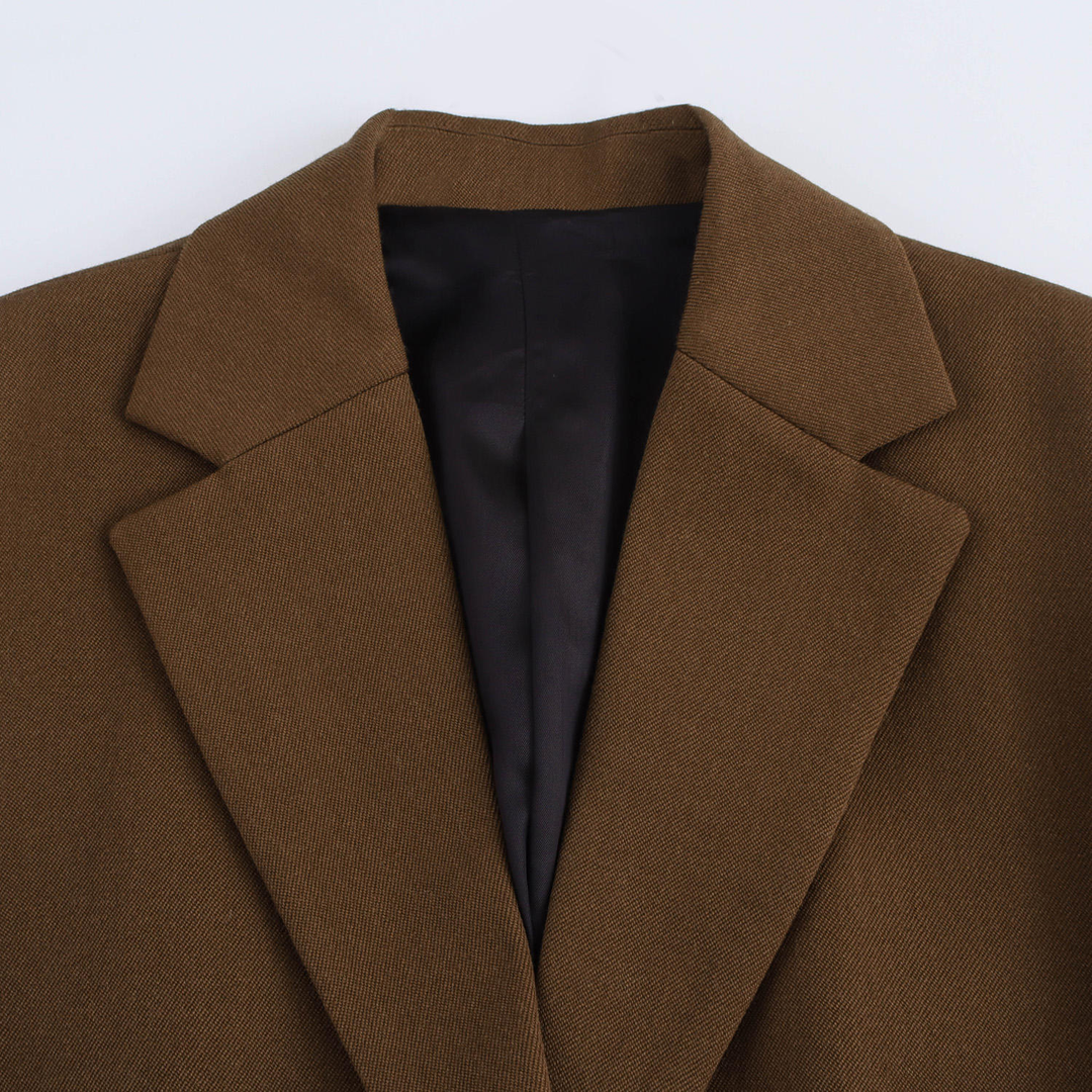 Nova Carob Brown Notched Collar Single Button Oversize Blazer Jacket