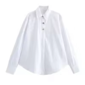 Wesson White Turn Down Collar Long Sleeve Top
