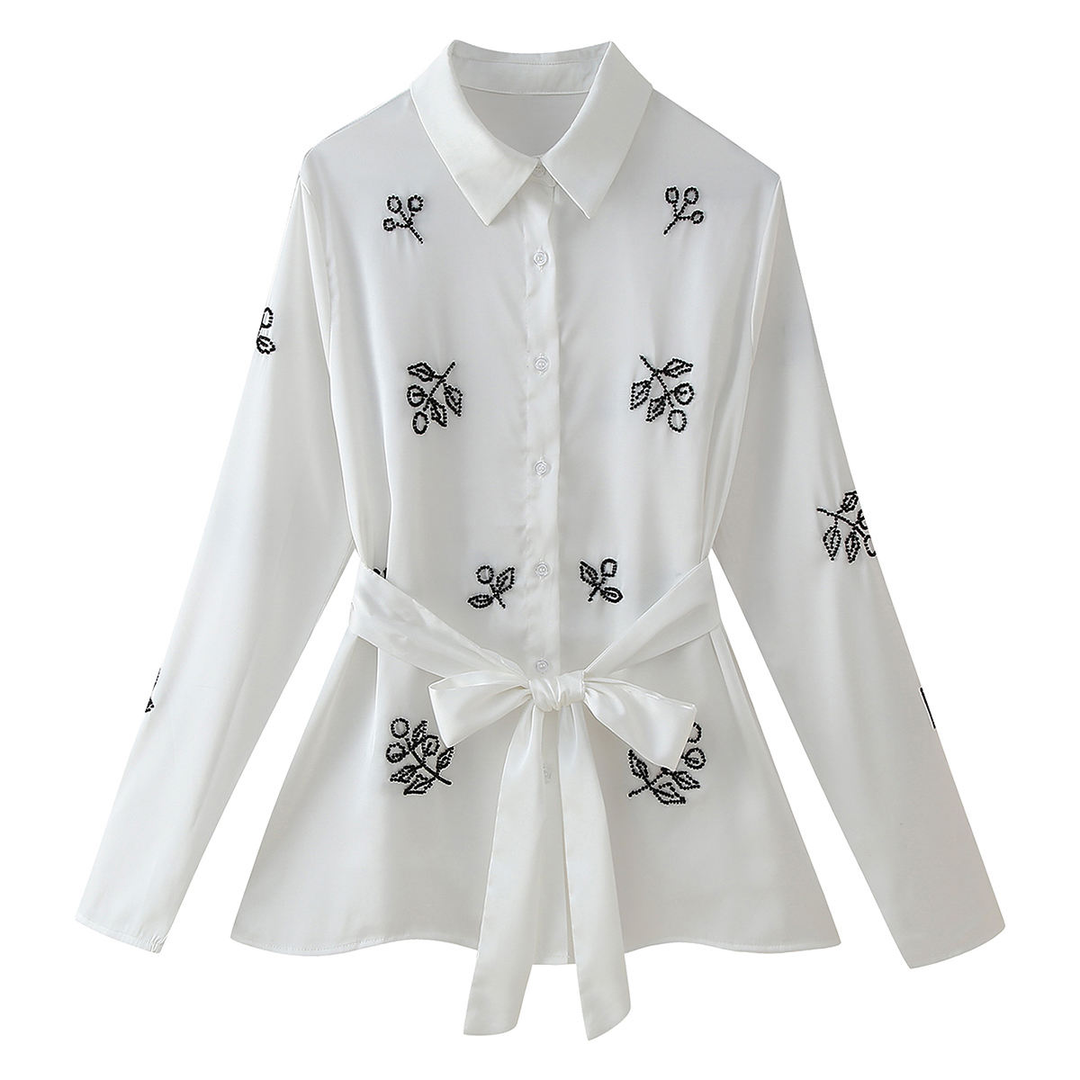 Jair White Embroidered Turn Down Collar White Color Long Sleeve