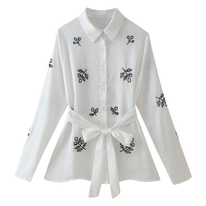 Jair White Embroidered Turn Down Collar White Color Long Sleeve