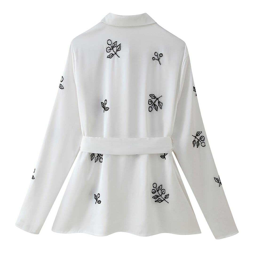 Jair White Embroidered Turn Down Collar White Color Long Sleeve