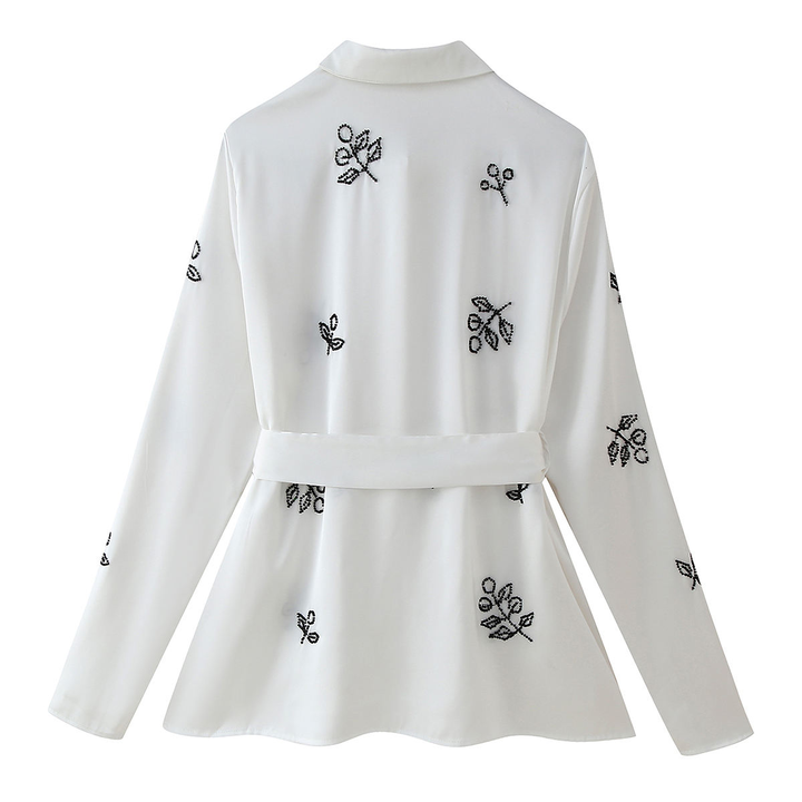 Jair White Embroidered Turn Down Collar White Color Long Sleeve