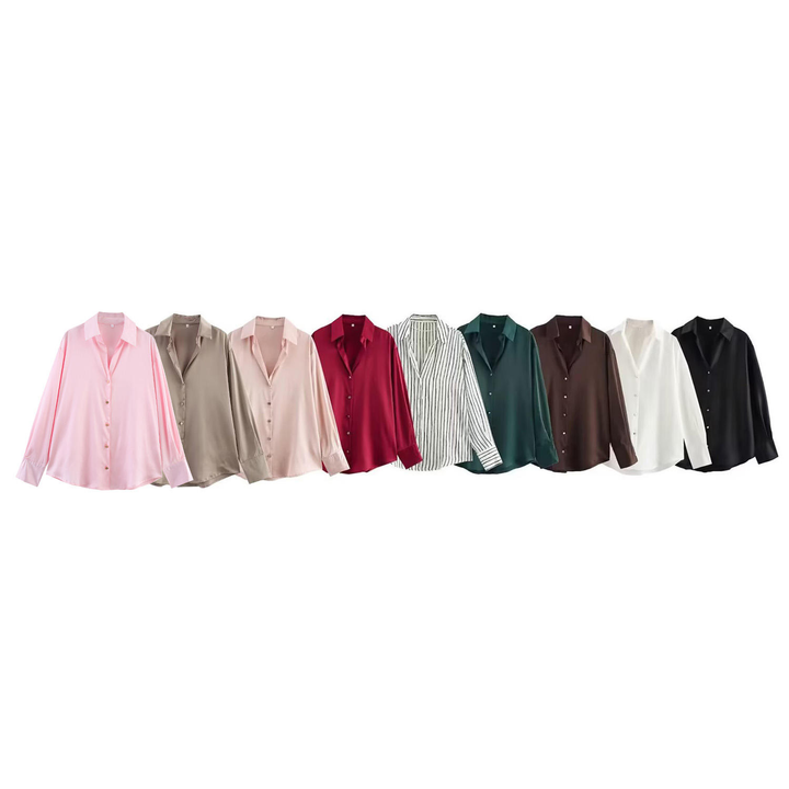 Luchie Light Pink Turn Down Collar Buttons Up Long Sleeves Top