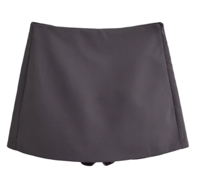 Bodie Gray Overlap Side Zipper Casual Mini Skort