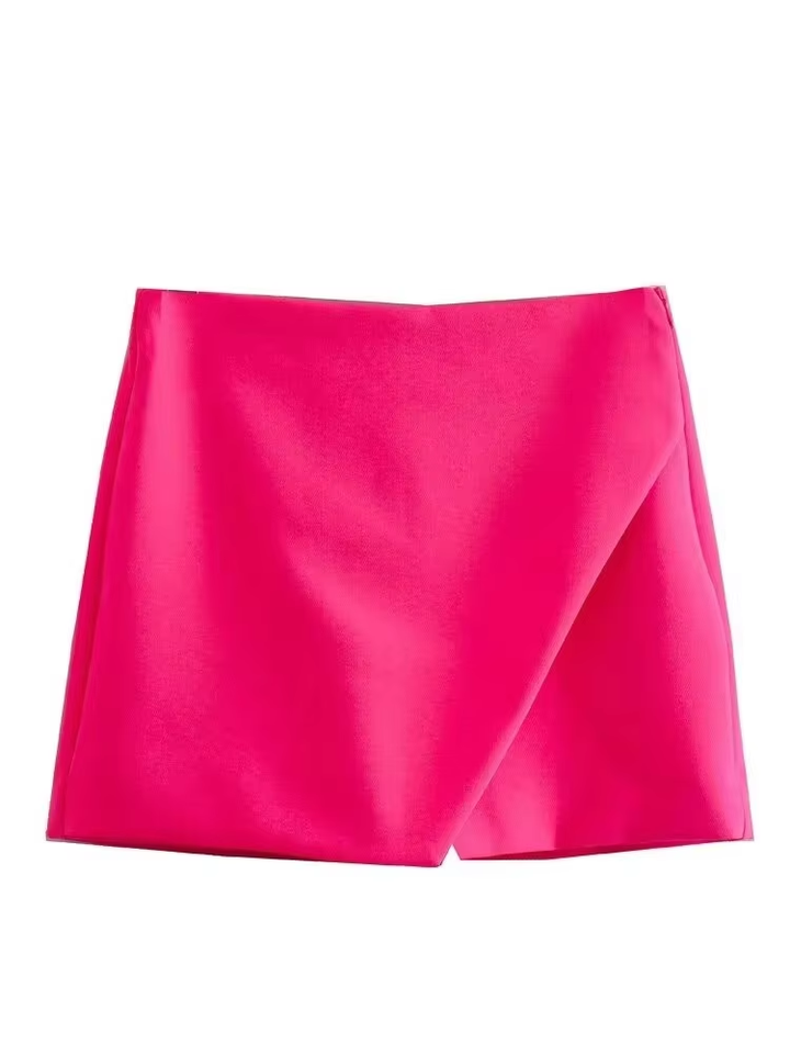 Flynn Pink Front Overlap Side Zipper Casual Mini Skorts