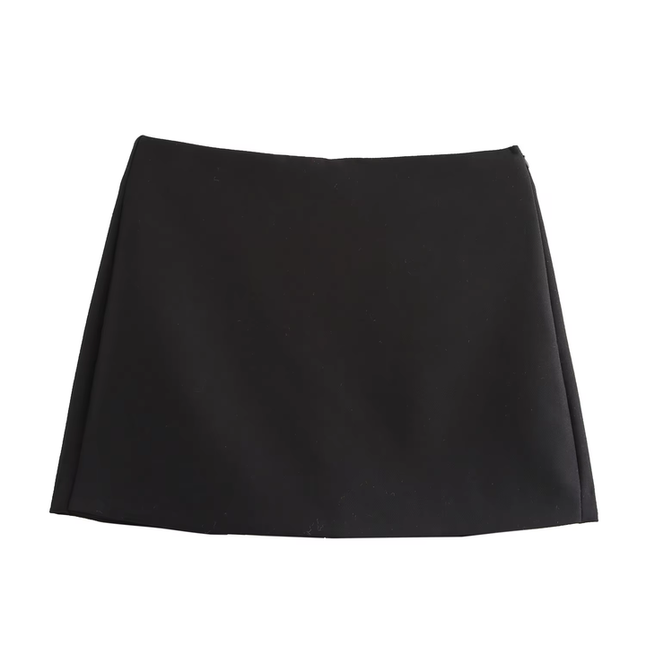 Harlan Black Front Overlap Side Zipper and Back Pocket Casual Mini Skorts