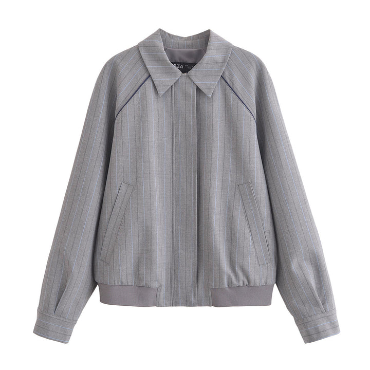 Chai Grey Color Turn Down Collar Long Sleeve Vintage Casual Jacket