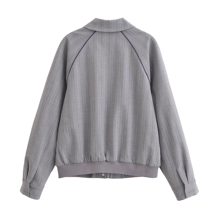 Chai Grey Color Turn Down Collar Long Sleeve Vintage Casual Jacket