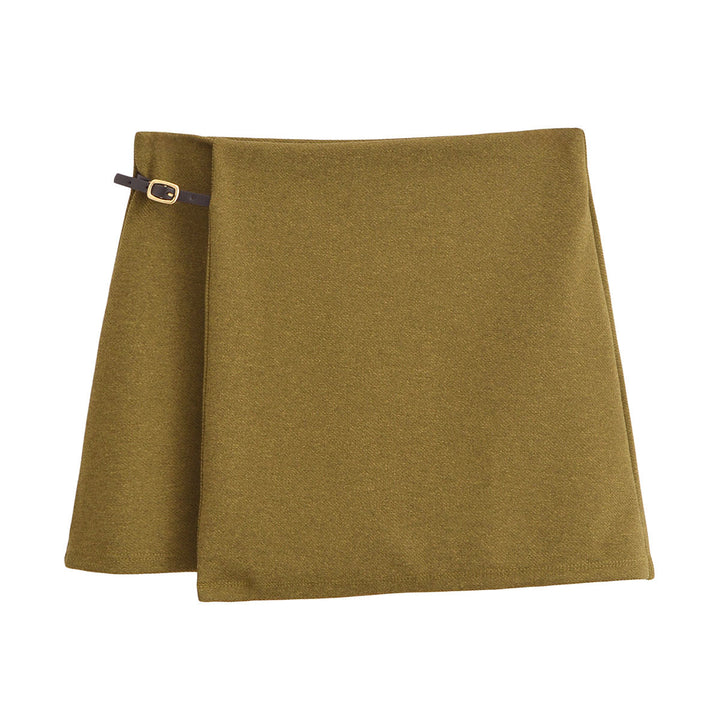 Casen Green Zipper Fly Asymmetrical Green Color Summer Short Mini Skirt