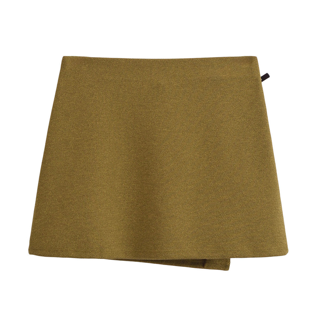 Casen Green Zipper Fly Asymmetrical Green Color Summer Short Mini Skirt