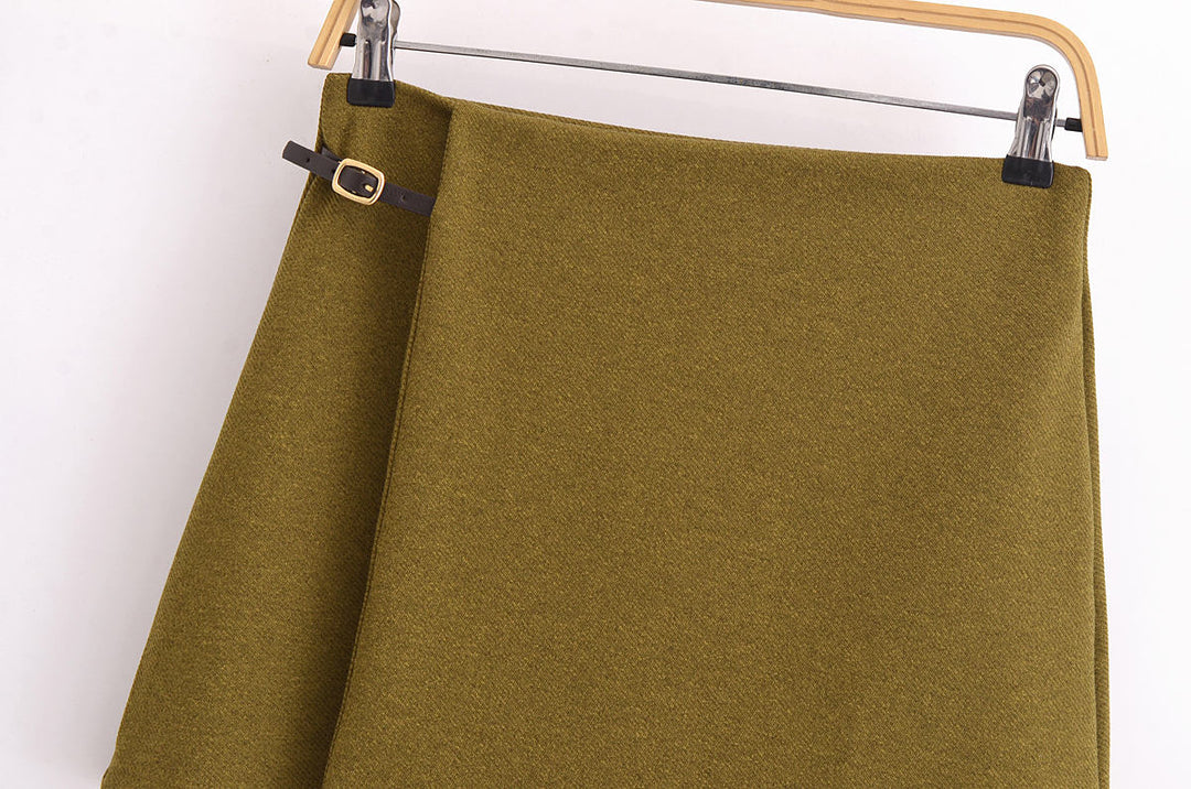 Casen Green Zipper Fly Asymmetrical Green Color Summer Short Mini Skirt