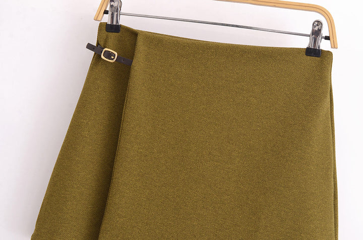 Casen Green Zipper Fly Asymmetrical Green Color Summer Short Mini Skirt