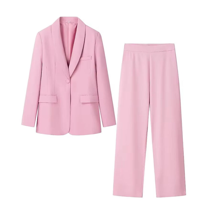 Angus Pink Notched Collar Single Button Blazer and Pants Set