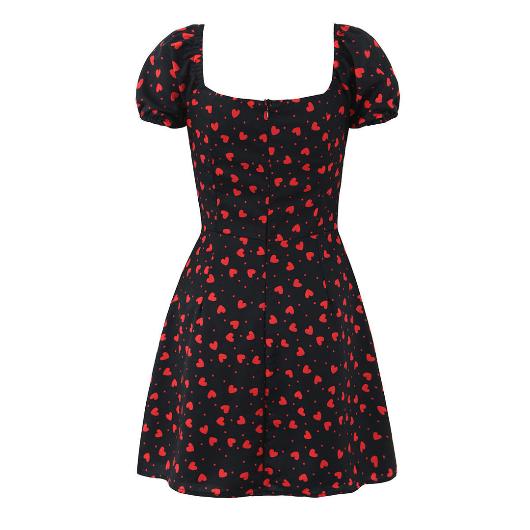 Porter Black  Square Collar Sleeveless Floral Print Front Lace Up Side Slit Mini Dress