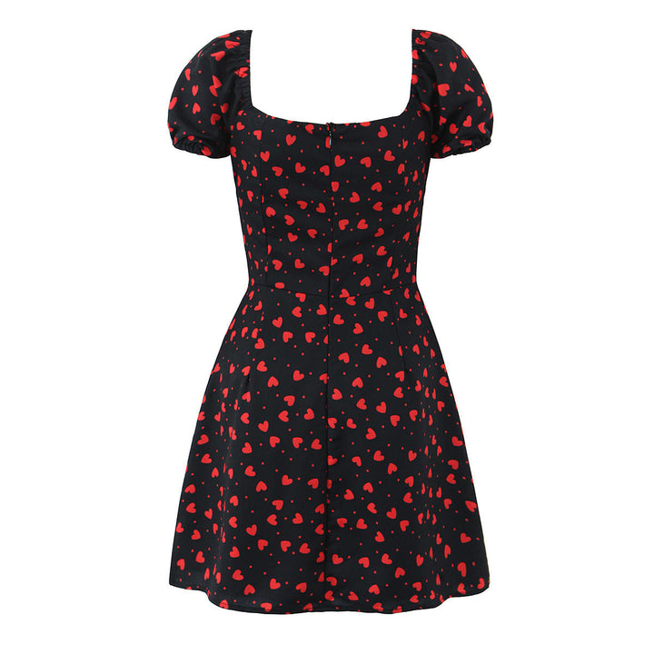 Porter Black  Square Collar Sleeveless Floral Print Front Lace Up Side Slit Mini Dress
