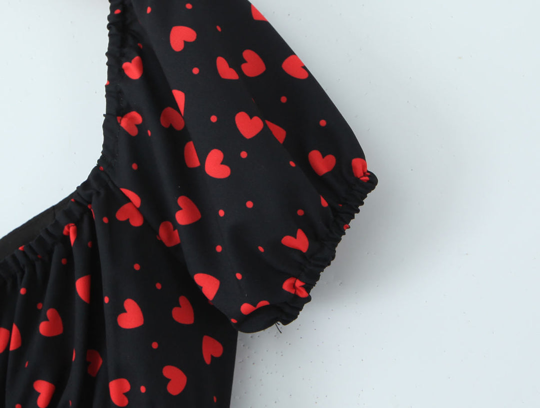 Porter Black  Square Collar Sleeveless Floral Print Front Lace Up Side Slit Mini Dress