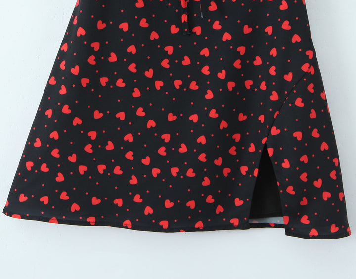 Porter Black  Square Collar Sleeveless Floral Print Front Lace Up Side Slit Mini Dress